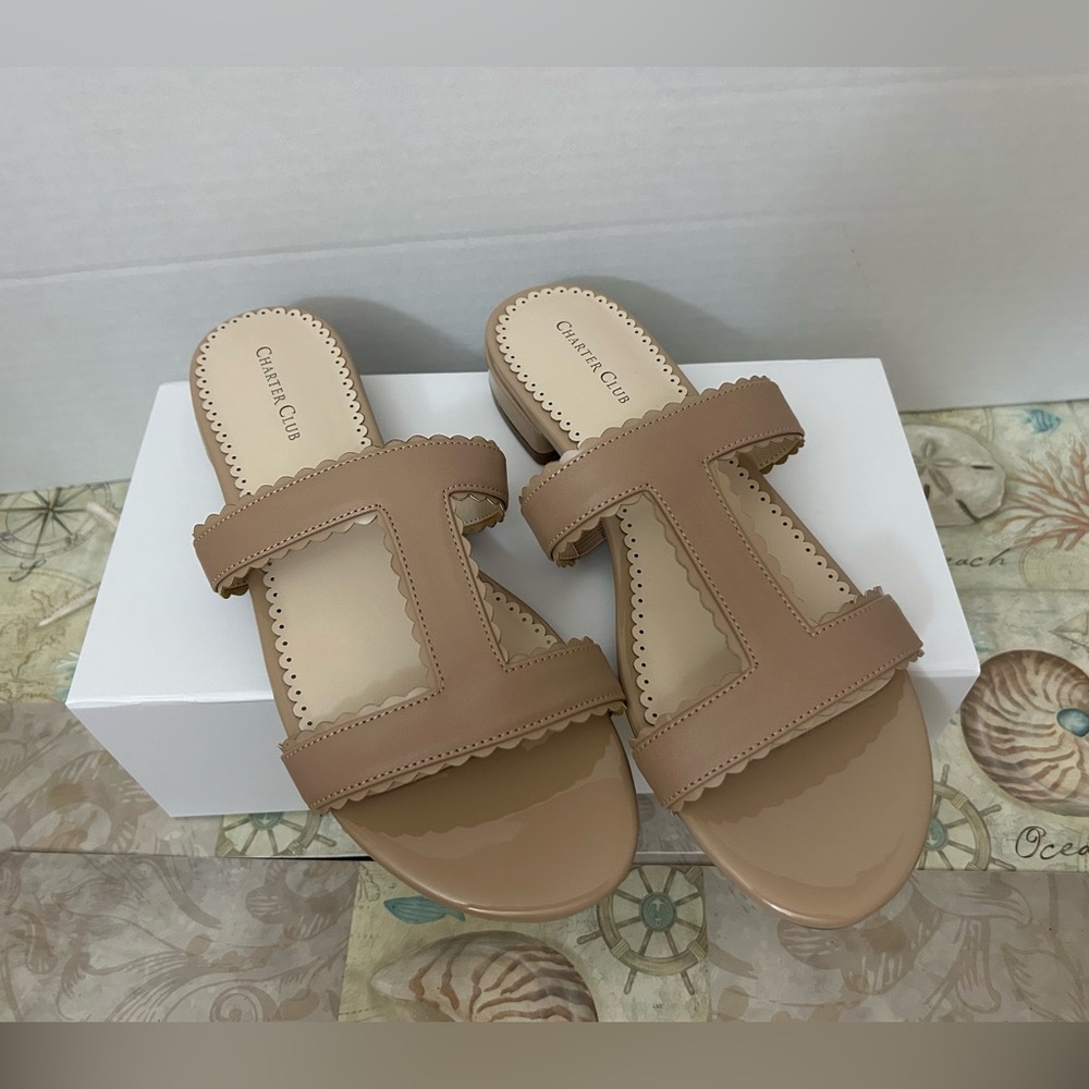 Charter Club Lilia Beige Slide Sandals, 9